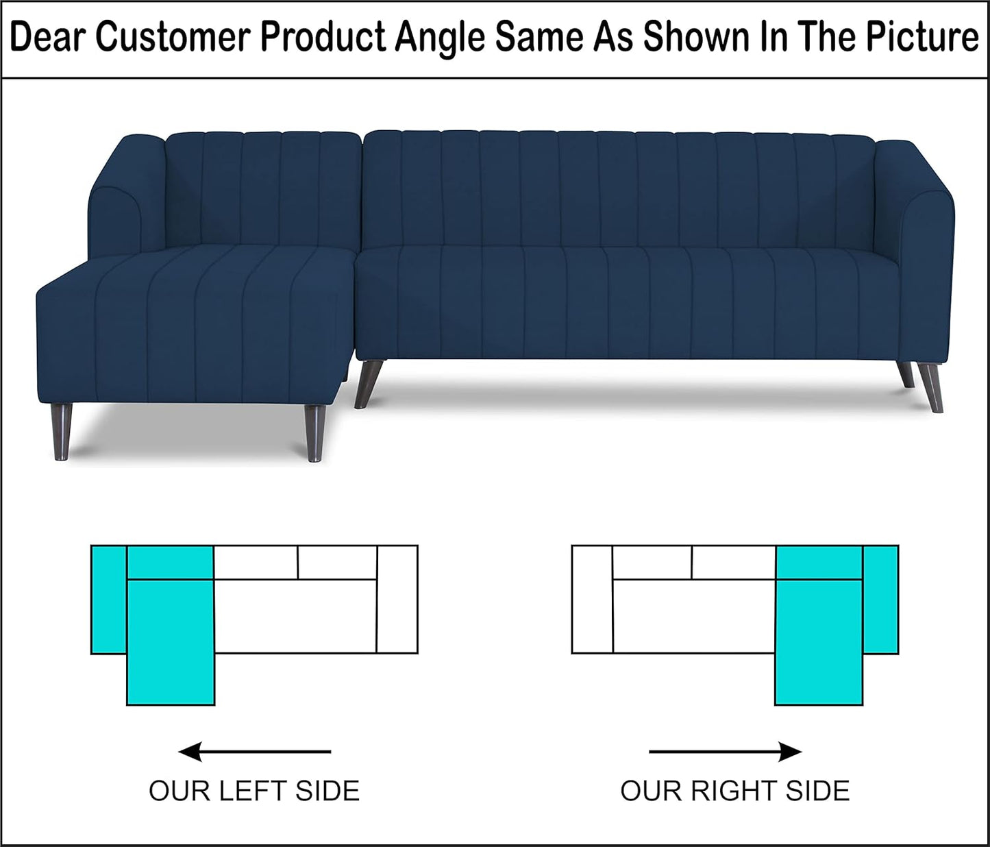 Adorn India Premium Laurel L Shape 6 Seater Sofa Set (LHS) (Blue) (3 Year Warranty)