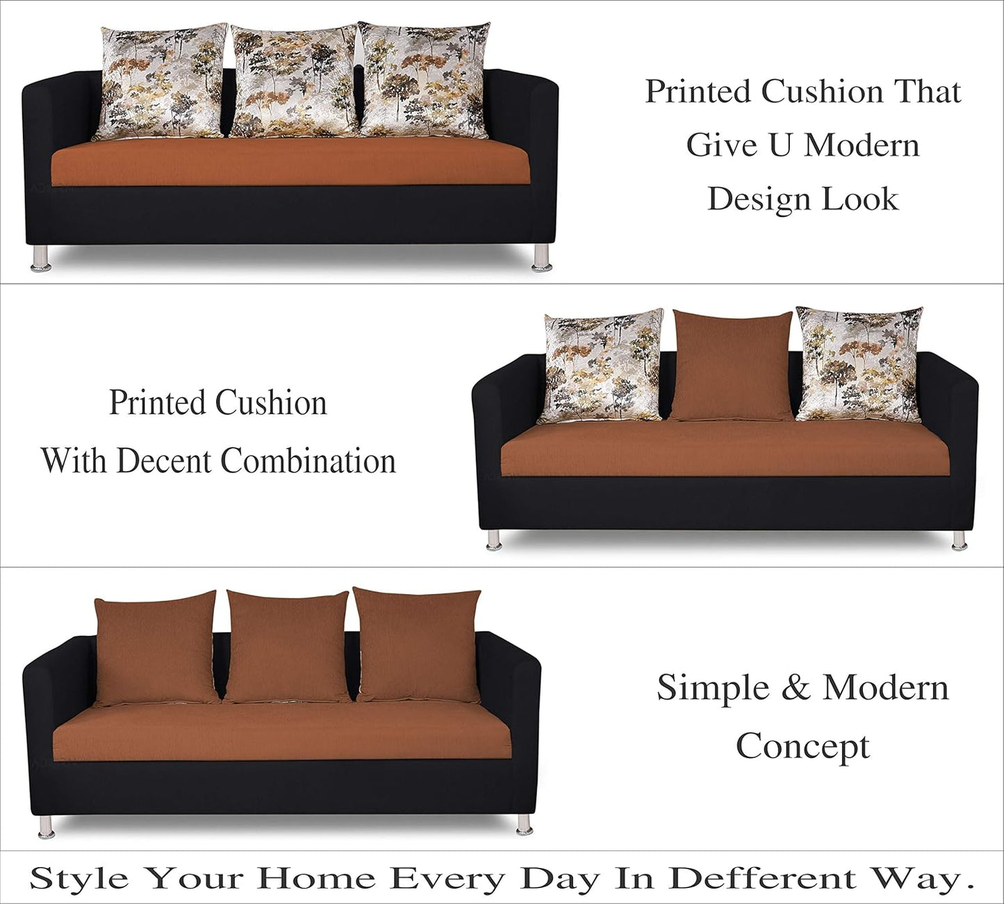 Adorn India Alita 3+2+1 Compact 6 Seater Sofa Set (Rust & Black)