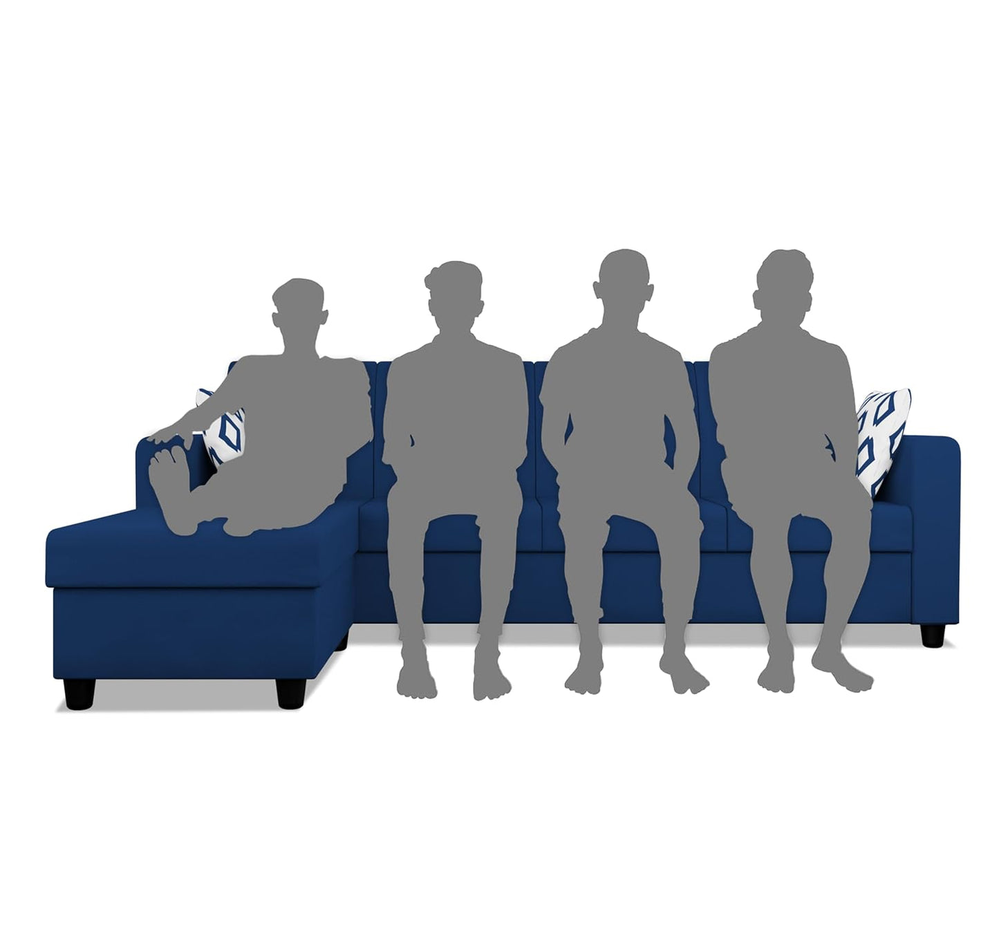 Adorn India Monteno L Shape 5 Seater Sofa Set LHS(Blue) (3 Year Warranty)