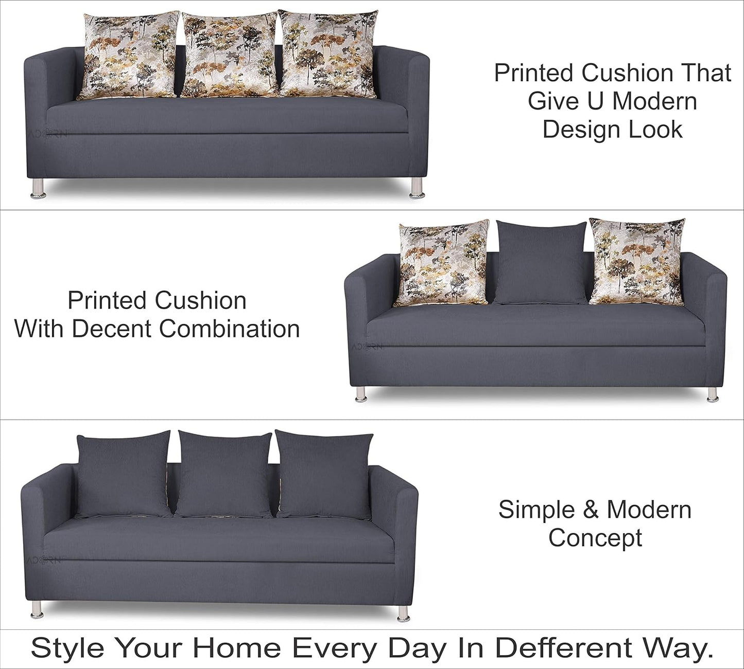 Adorn India Alita 3+2+1 Compact 6 Seater Sofa Set (Dark Grey)