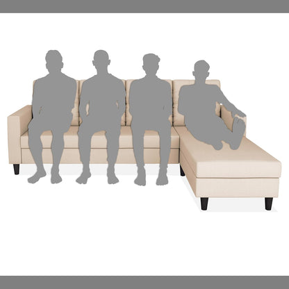 Adorn India Wood Darcy L shape 5 seater sofa set (RHS) (Beige)