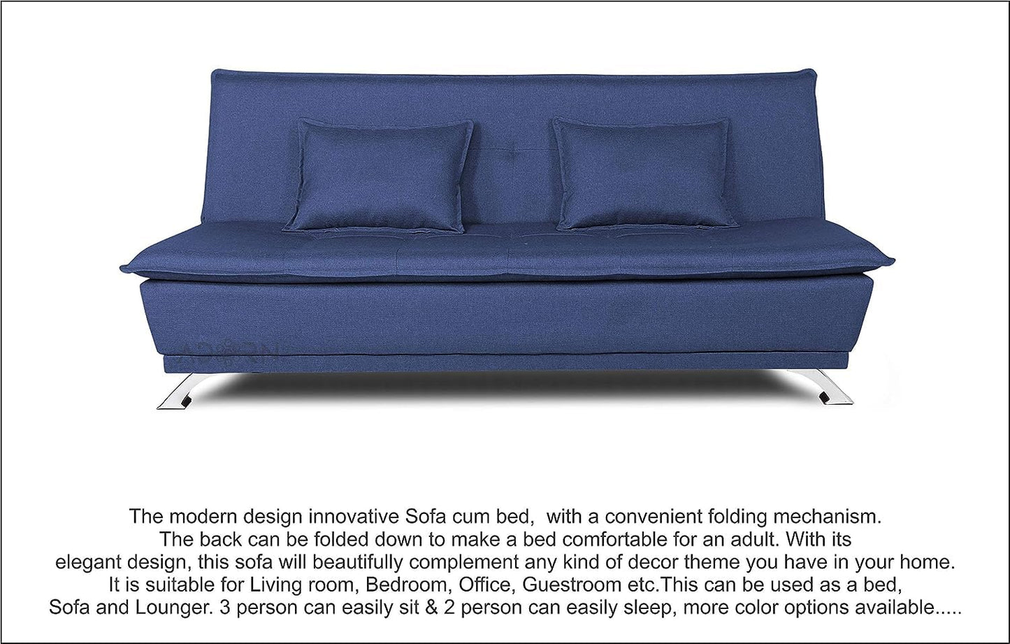 Adorn India Arden 4 Seater Plain Sofa Cum Bed 4 X 6 (Blue) (3 Year Warranty)