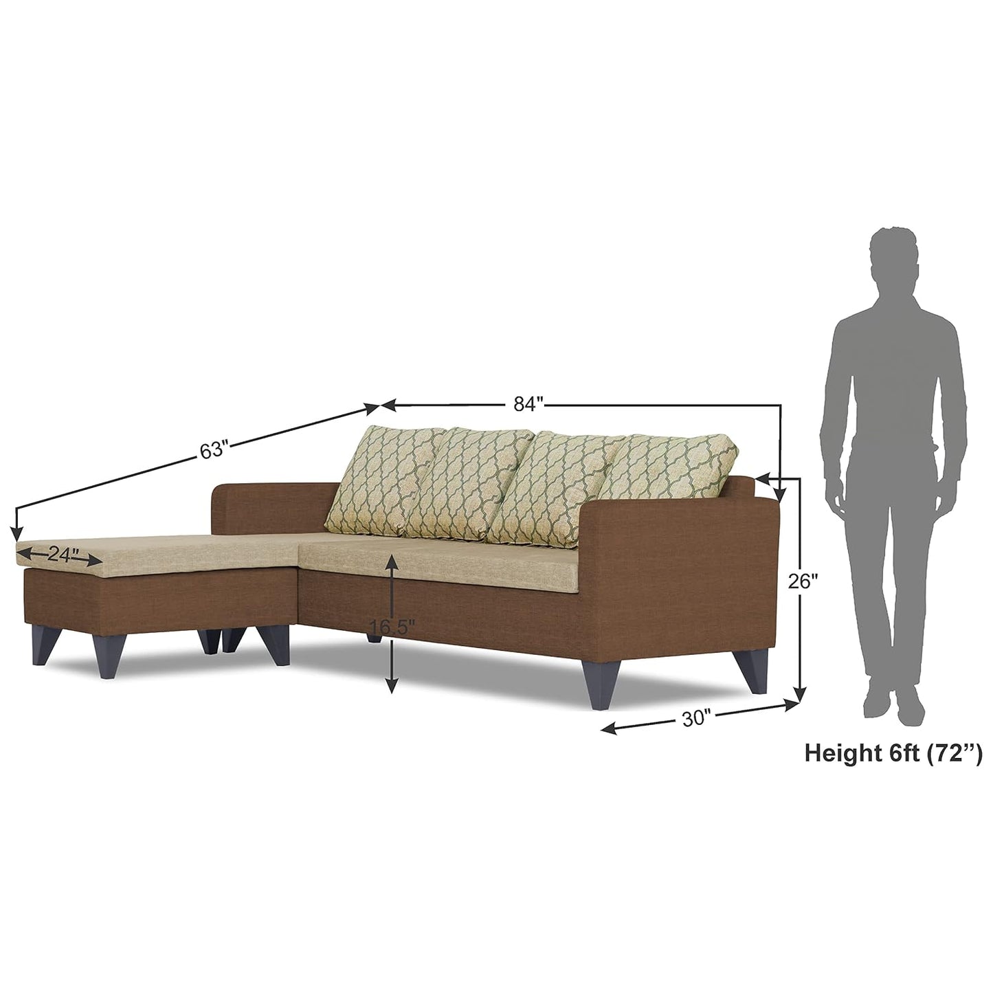 Adorn India Dorothy Blossom L Shape 5 Seater Sofa Set LHS (Brown & Beige)