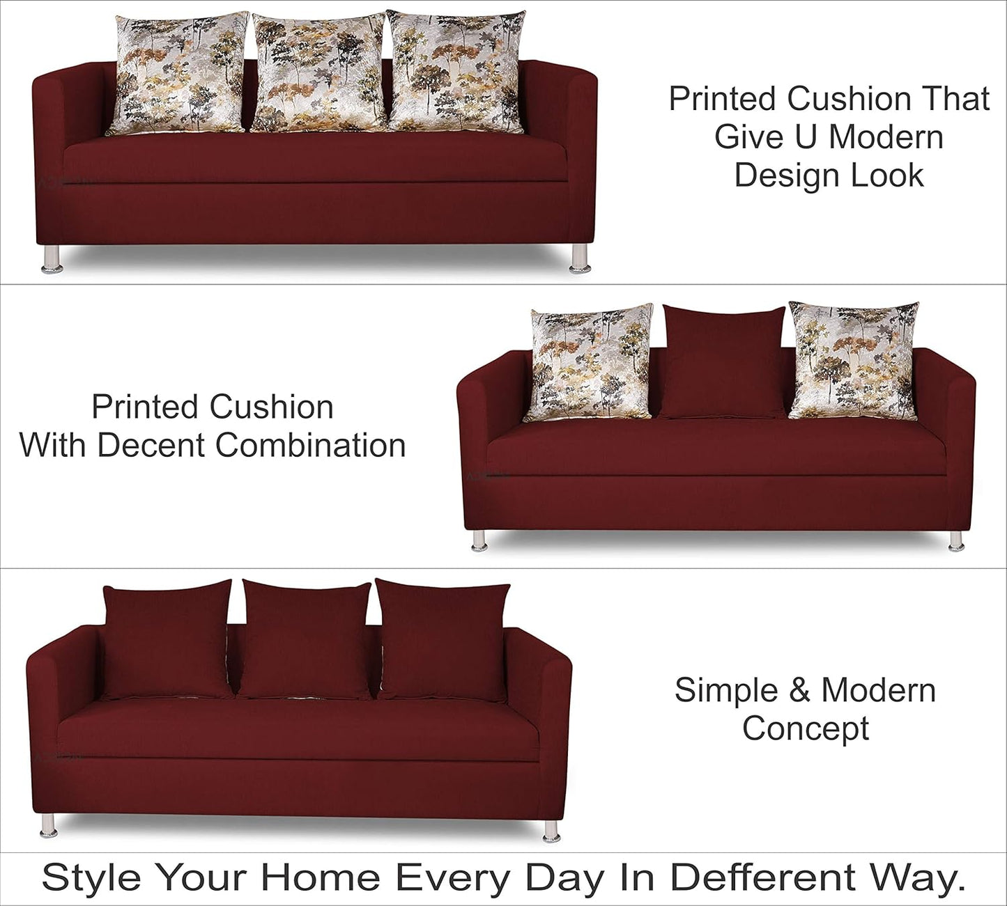 Adorn India Alita 3+2+1 Compact 6 Seater Sofa Set (Maroon)