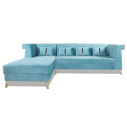Adorn India Premium Raygan L Shape 6 Seater Sofa Set Left Side (Velvet Suede Fabric Colour Aqua Blue)