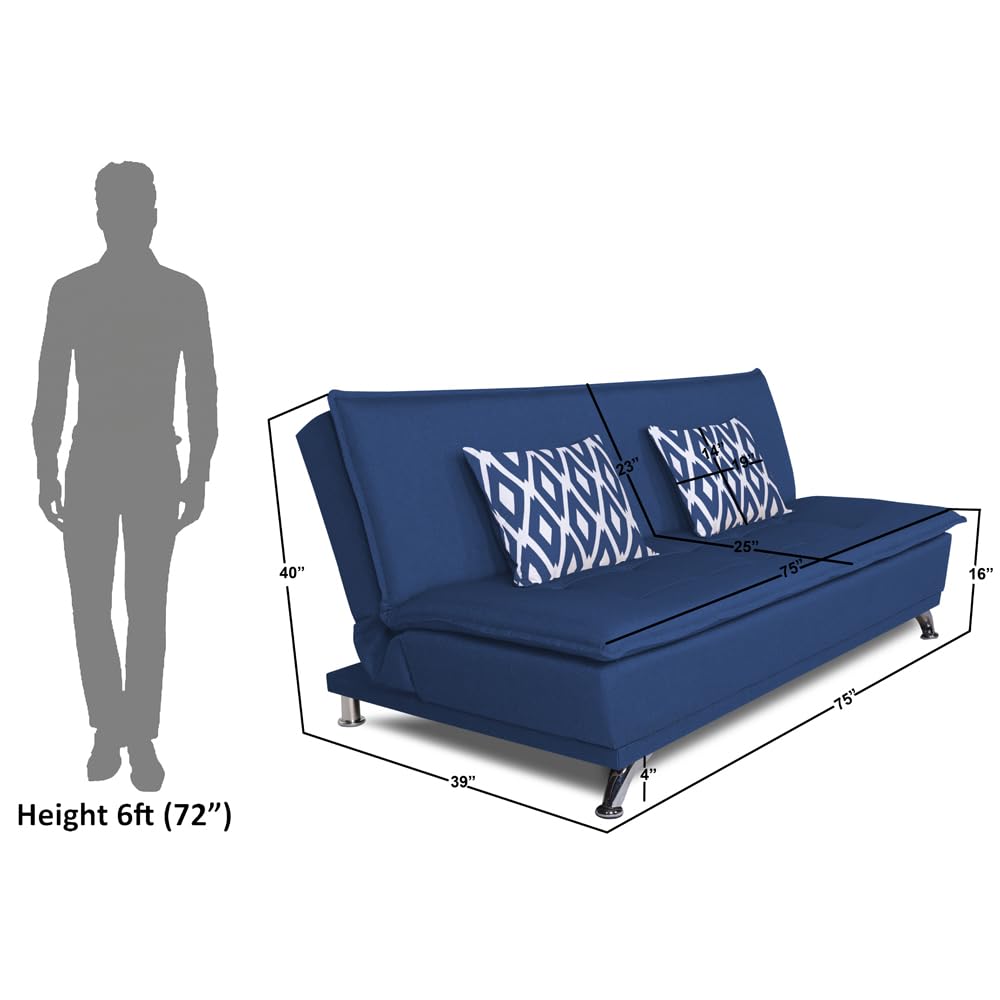 Adorn India Arden 4 Seater Rhombus Sofa Cum Bed 4 X 6 (Blue) (3 Year Warranty)