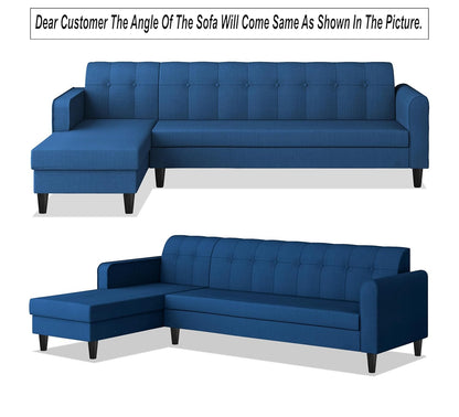 Adorn India Rio Elegant L Shape 8 Seater Sofa Set with Center Table and 2 Ottoman Puffy (LHS) (Blue) (3 Year Warranty)