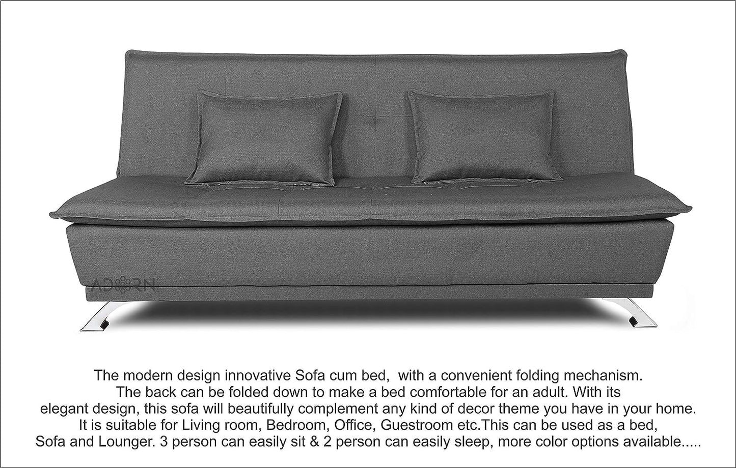 Adorn India Arden 4 Seater Plain Sofa Cum Bed 4 X 6 (Grey) (3 Year Warranty)