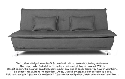 Adorn India Arden 4 Seater Plain Sofa Cum Bed 4 X 6 (Grey) (3 Year Warranty)