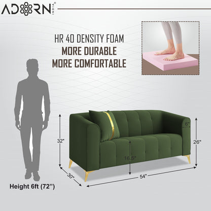 Adorn India Premium Mystic - 3 Years Warranty - 2 Seater Sofa Velvet Suede Fabric - Green