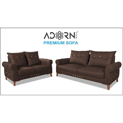 Adorn India Premium Jarvis 3+2 Five Seater Sofa Set (Leatherette Suede Fabric Colour Brown)