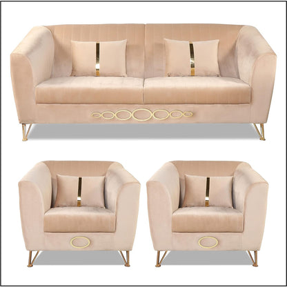 Adorn India Premium Camilla 3-1-1 5 Seater Sofa Set (Velvet Fabric Colour Beige)
