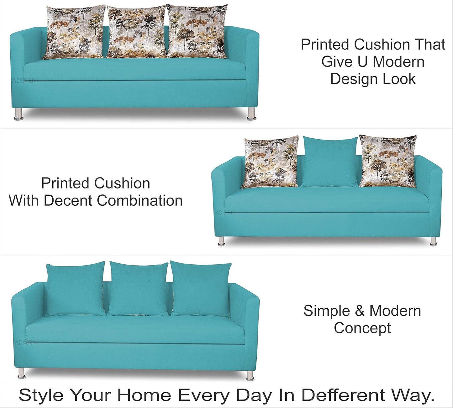 Adorn India Alita 3+2 Compact 5 Seater Sofa Set (Aqua Blue)