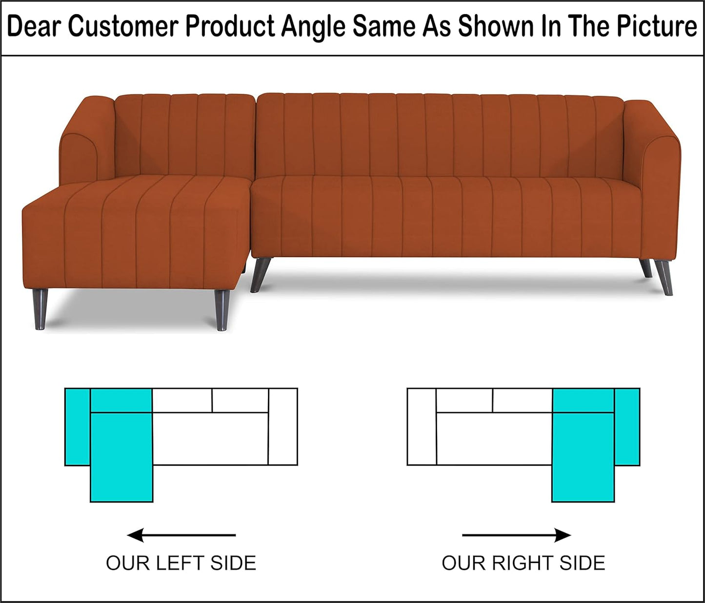 Adorn India Premium Laurel L Shape 6 Seater Sofa Set (LHS) (Rust) (3 Year Warranty)