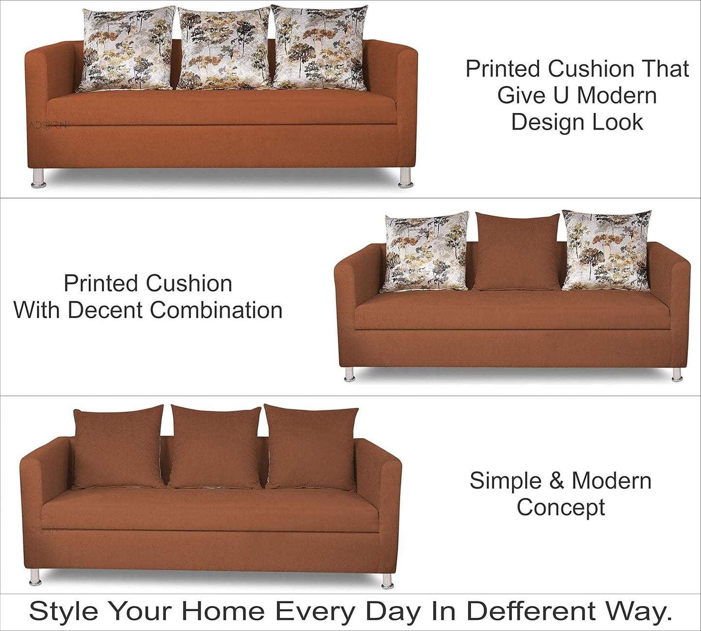 Adorn India Alita 3+2 Compact 5 Seater Sofa Set (Rust)