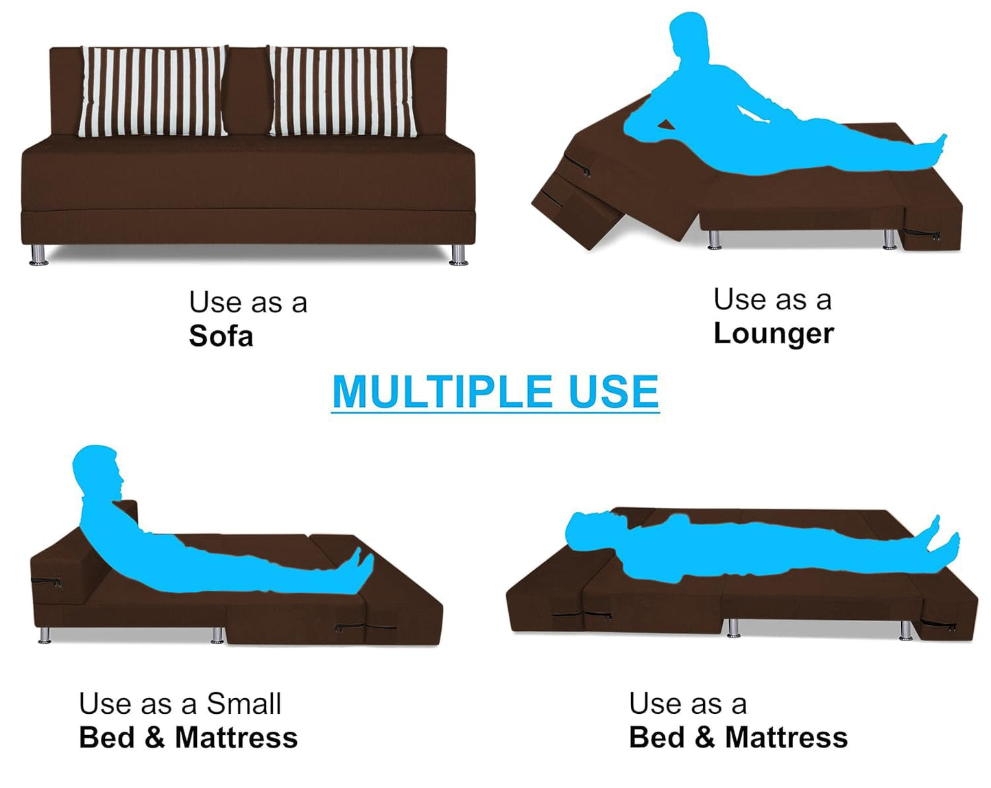 Adorn India Easy Alyn Plus Stripes 3 Seater Sofa Cum Bed (5X6) (Brown) (1 Year Warranty)