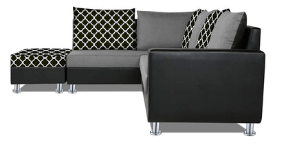 Adorn India (3 Years Warranty Atlanta 6 Seater Leatherette & Fabric Corner Sofa Left Hand Side with Ottoman (Grey & Black)