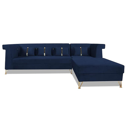 Adorn India Premium Raygan L Shape 6 Seater Sofa Set Right Side (Velvet Fabric Colour Blue)