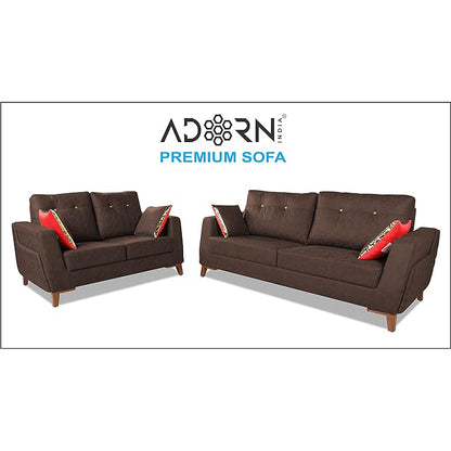 Adorn India Premium Phoenix 3+2 Five Seater Sofa Set (Leatherette Suede Fabric Color Brown)