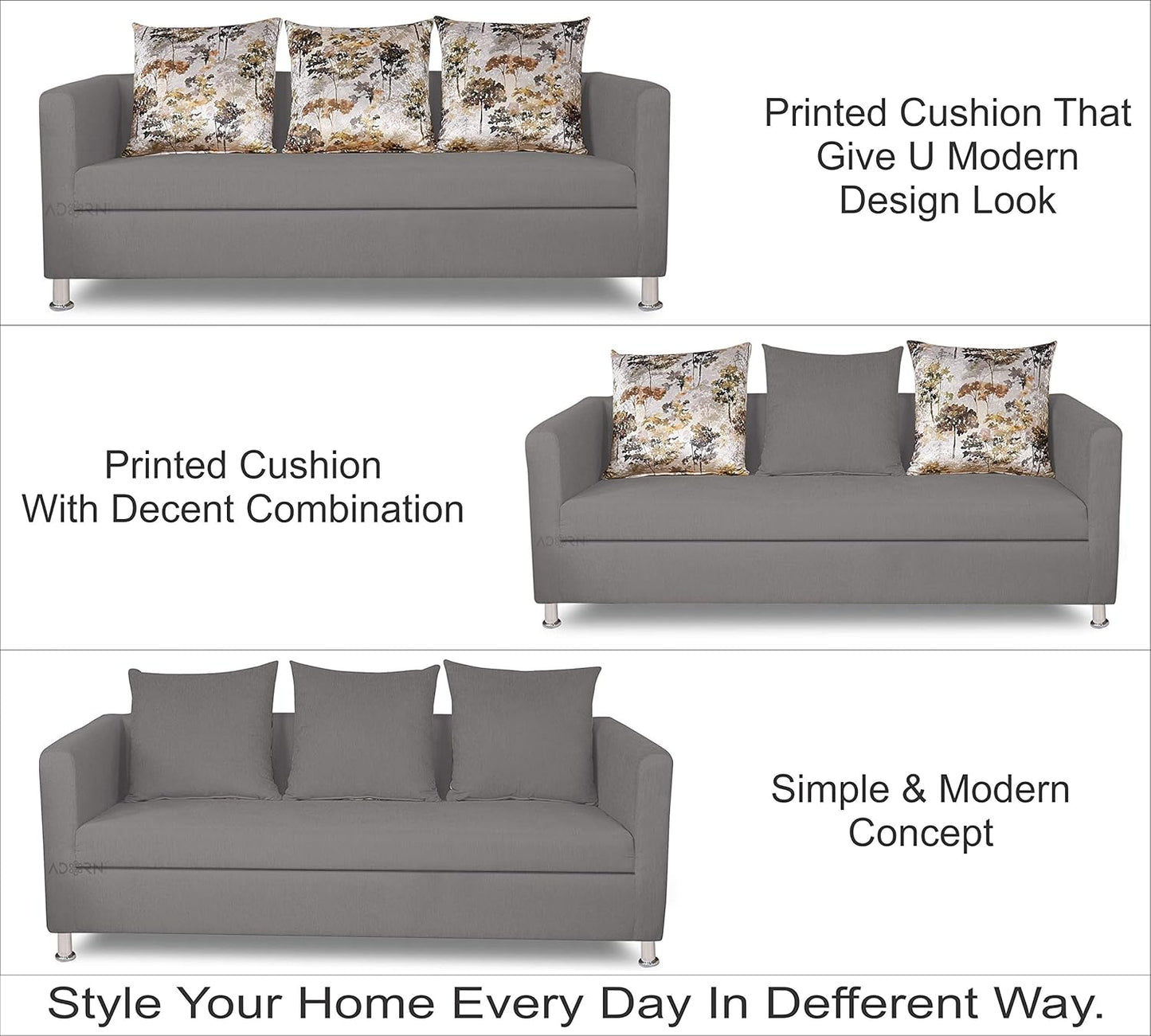 Adorn India Alita 3+2 Compact 5 Seater Sofa Set (Light Grey)