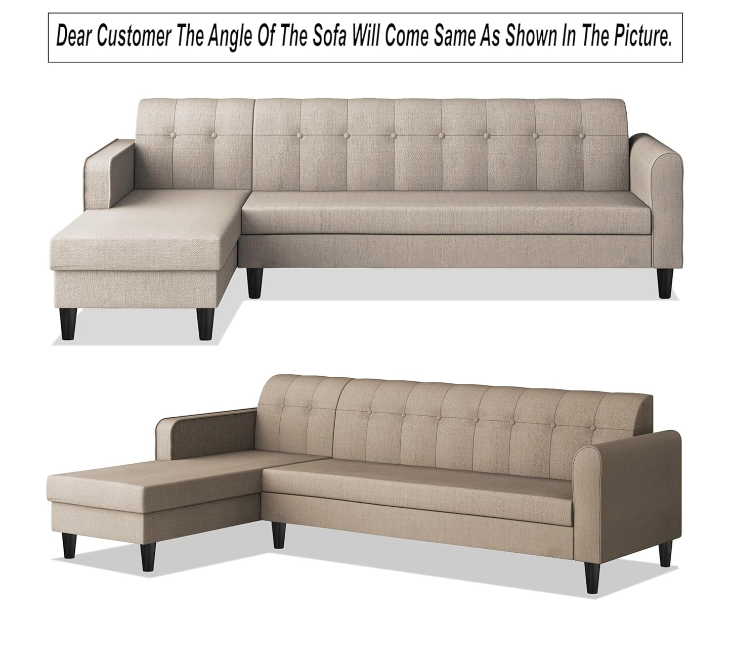 Adorn India Rio Elegant L Shape 8 Seater Sofa Set with Center Table and 2 Ottoman Puffy (LHS) (Beige) (3 Year Warranty)