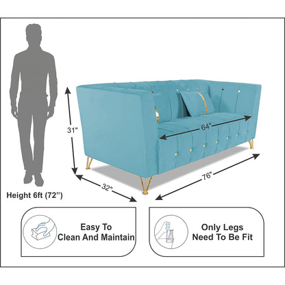 Adorn India Premium Lotus 3 Seater Sofa Set (Velvet Fabric Colour Aqua Blue)