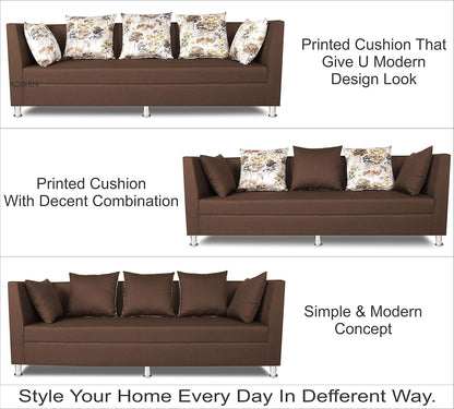 Adorn India Alica 3+2+1 Six Seater Sofa Set (Brown)