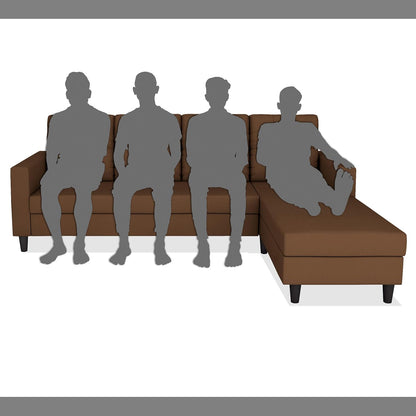 Adorn India Darcy L Shape 5 Seater Sofa Set (RHS) (Brown) (3 Year Warranty)