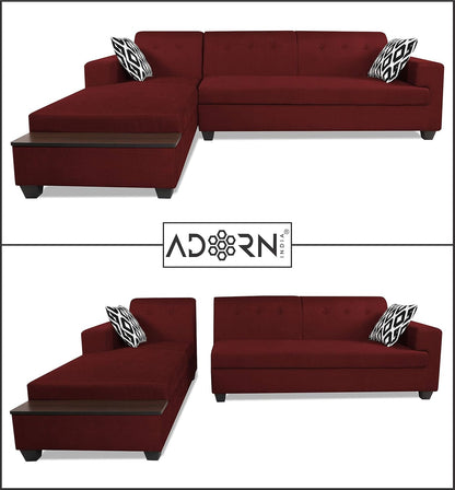 Adorn India Blazer L Shape 6 Seater Sofa Set (Left Side) (Maroon)