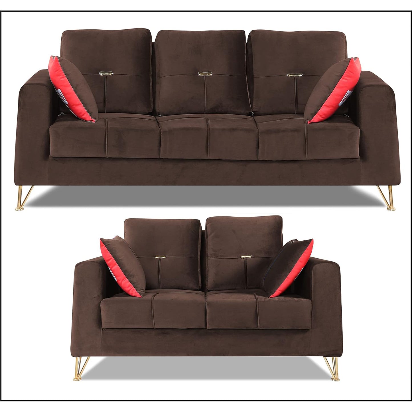 Adorn India Premium Morgan 3-2 5 Seater Sofa Set (Velvet Fabric Colour Brown)