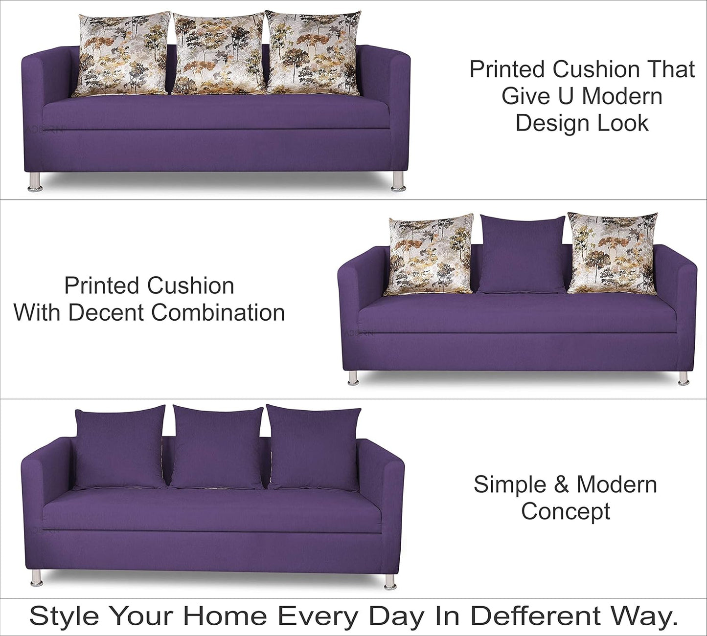 Adorn India Alita 3+2 Compact 5 Seater Sofa Set (Dark Purple)