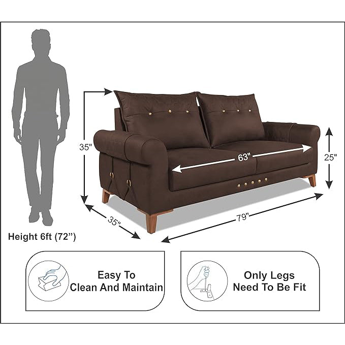 Adorn India Premium Jarvis 3 Seater Sofa (Leatherette Suede Fabric Color Brown)