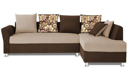 Adorn India (3 Years Warranty Boom 6 Seater Corner Sofa Floral Cushion Right Hand Side (Brown & Beige)