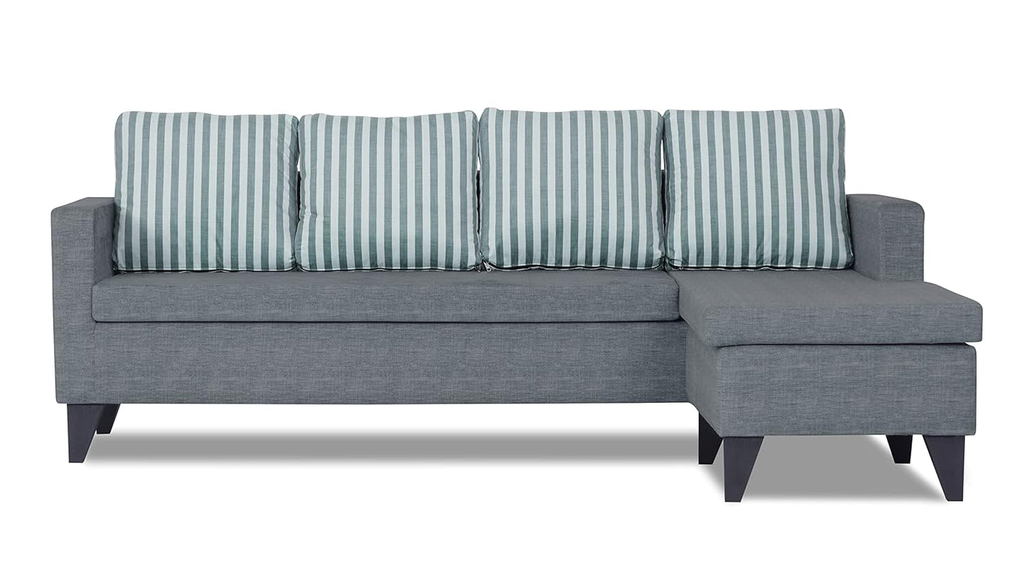 Adorn India Abington Stripes L Shape 5 Seater Sofa Set RHS (Grey) (3 Year Warranty)