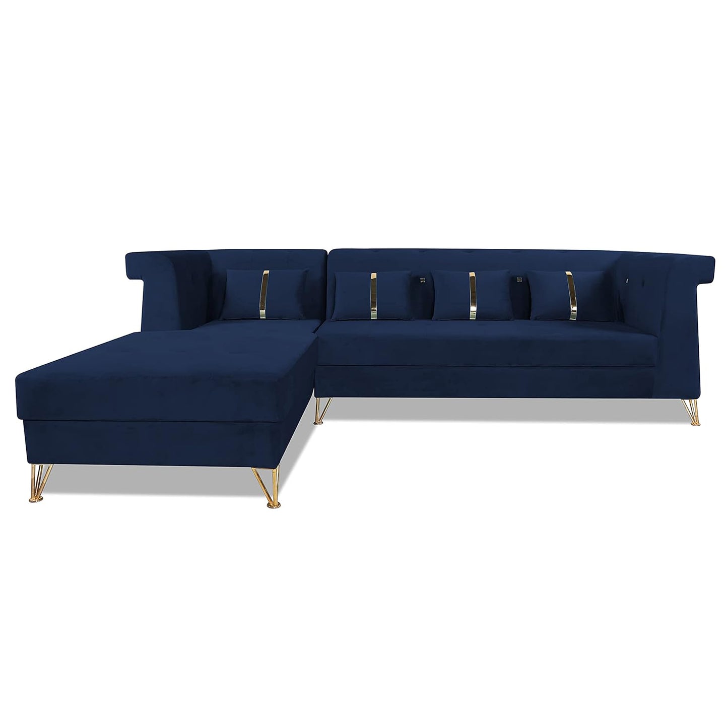 Adorn India Premium Raygan L Shape 6 Seater Sofa Set Left Side (Velvet Fabric Colour Blue)