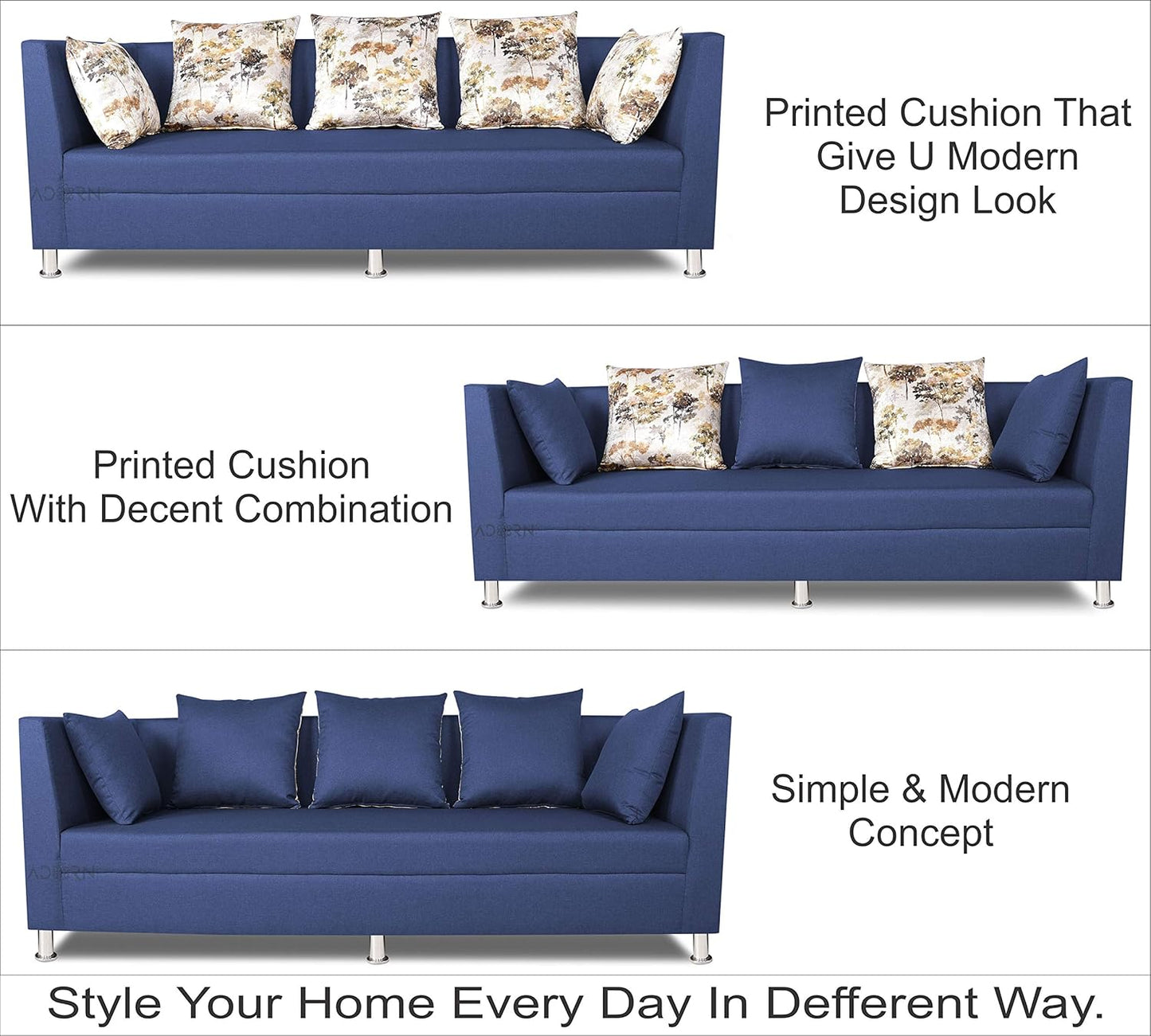 Adorn India Alica 3+2+1 Six Seater Sofa Set (Blue)
