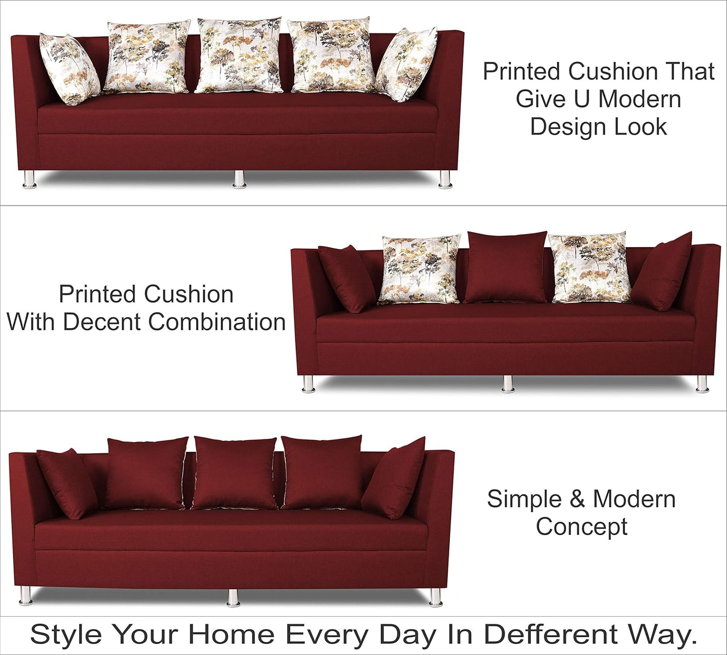 Adorn India Alica 3+2+1 Six Seater Sofa Set (Maroon)