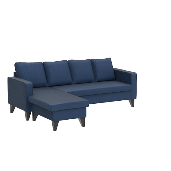 Adorn India Chandler Plain L Shape 5 Seater Sofa Set LHS (Blue) (3 Year Warranty)