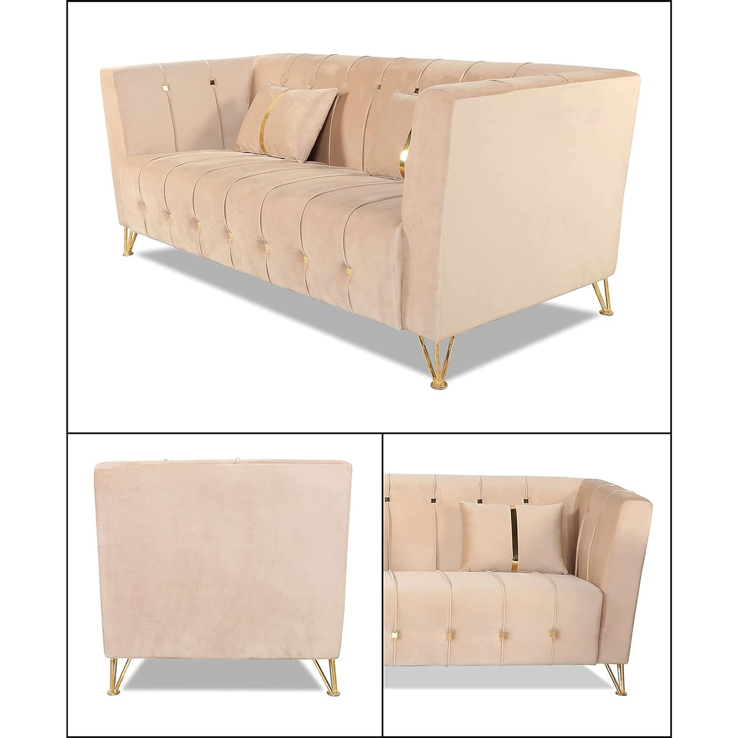 Adorn India Premium Lotus 3-1-1 5 Seater Sofa Set (Velvet Fabric Colour Beige)