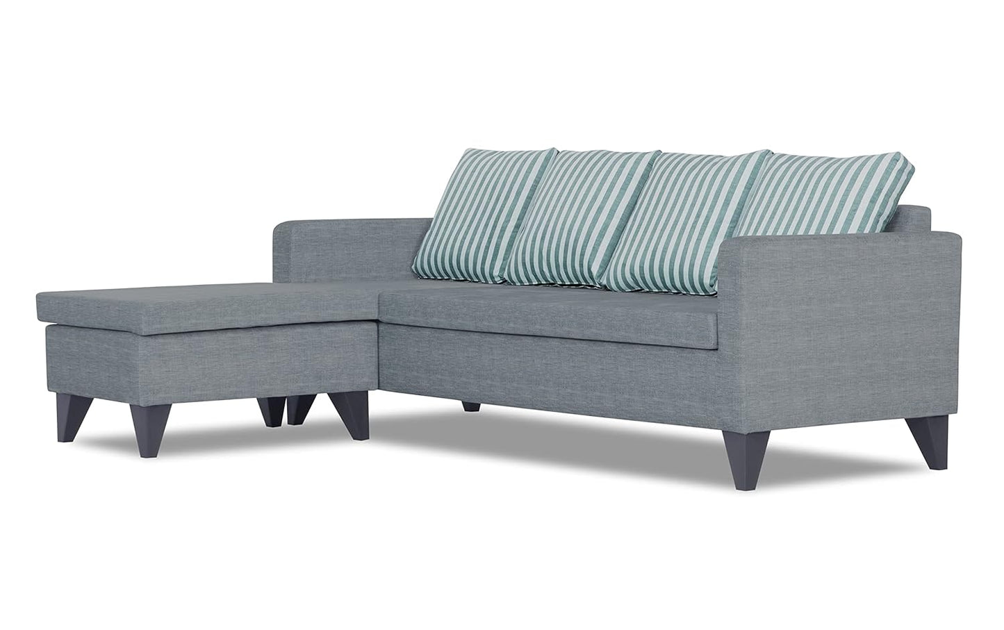 Adorn India Abington Stripes L Shape 5 Seater Sofa Set LHS (Grey) (3 Year Warranty)