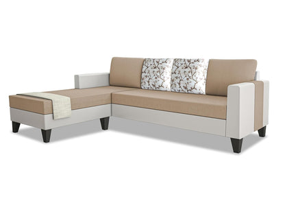 Adorn India Ashley Digital Print Leatherette Fabric L Shape 5 Seater Sofa Set LHS (Beige & White) (3 Year Warranty)