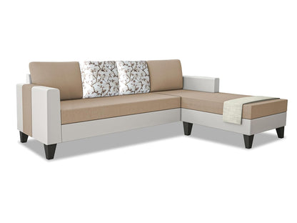 Adorn India Ashley Digital PrintLeatherette Fabric L Shape 5 Seater Sofa Set RHS (Beige & White) (3 Year Warranty)