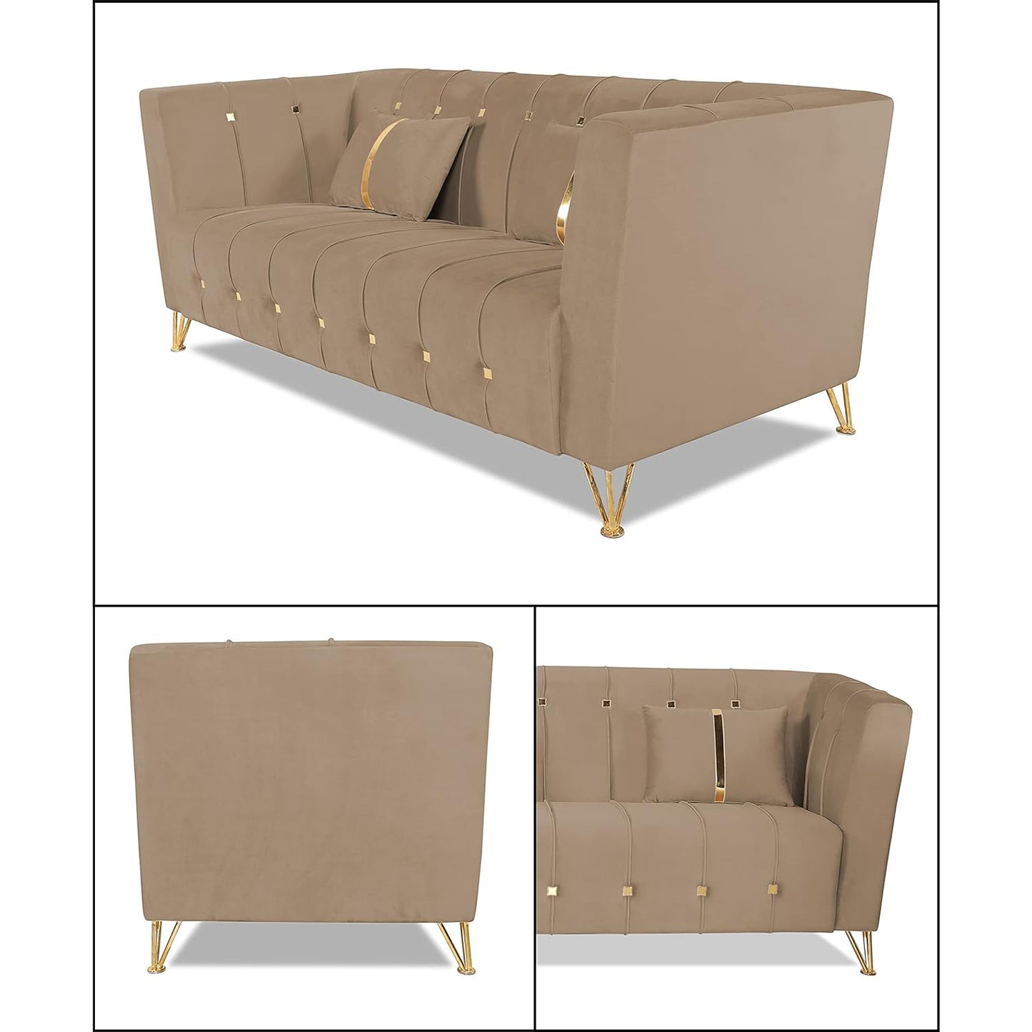 Adorn India Premium Lotus 3-1-1 5 Seater Sofa (Velvet Fabric Colour Camel)