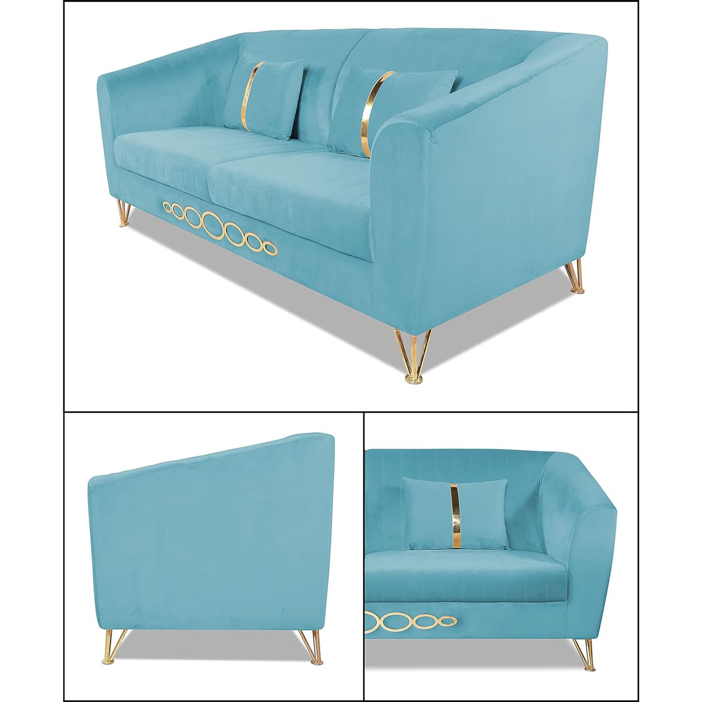 Adorn India Premium Camilla 3-1-1 5 Seater Sofa Set (Velvet Fabric Colour Aqua Blue)