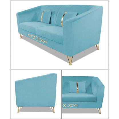 Adorn India Premium Camilla 3-1-1 5 Seater Sofa Set (Velvet Fabric Colour Aqua Blue)