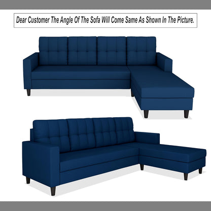 Adorn India Darcy L Shape 5 Seater Sofa Set (RHS) (Blue) (3 Year Warranty)