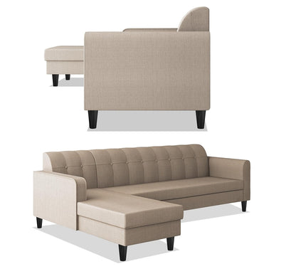 Adorn India Rio Elegant L Shape 8 Seater Sofa Set with Center Table and 2 Ottoman Puffy (LHS) (Beige) (3 Year Warranty)