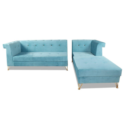 Adorn India Premium Raygan L Shape 6 Seater Sofa Set Right Side (Velvet Fabric Colour Aqua Blue)