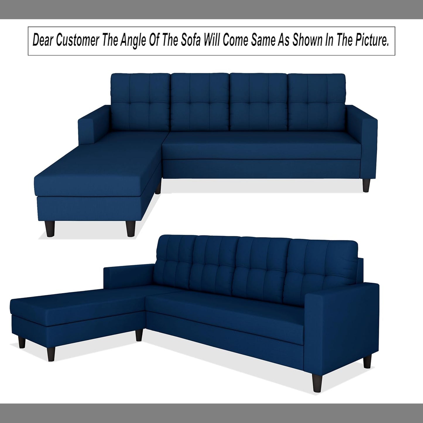 Adorn India Darcy L Shape 5 Seater Sofa Set (LHS) (Blue) (3 Year Warranty)