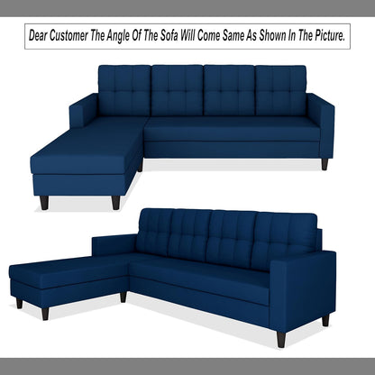 Adorn India Darcy L Shape 5 Seater Sofa Set (LHS) (Blue) (3 Year Warranty)